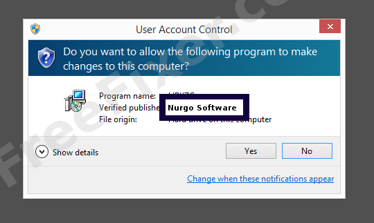 Screenshot where Nurgo Software appears as the verified publisher in the UAC dialog